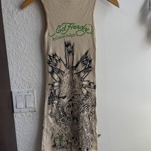 Ed Hardy Tan Graphic Tank Dress